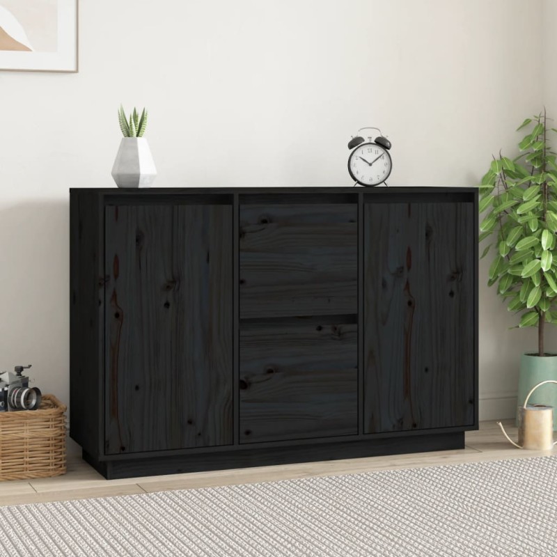 Credenza Nera 111x34x75 cm in Legno Massello di Pino Credenza Nera 111x34x75 cm in Legno Massello di Pino