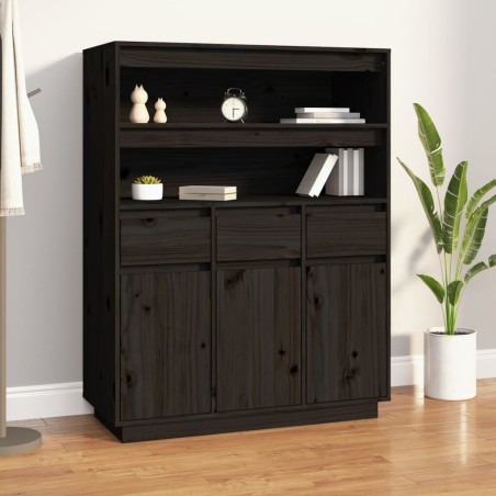 vidaXL Credenza Nera 89x40x116,5 cm in Legno Massello di Pino