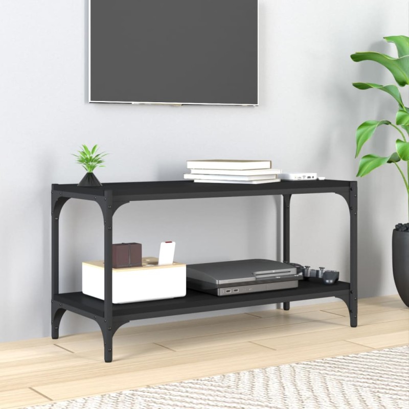 Mobile Porta TV Nero 80x33x41 cm in Legno Multistrato e Acciaio Mobile Porta TV Nero 80x33x41 cm in Legno Multistrato e Acciaio