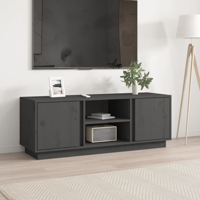 Mobile Porta TV Grigio 110x35x40,5 cm in Legno Massello di Pino Mobile Porta TV Grigio 110x35x40,5 cm in Legno Massello di Pino