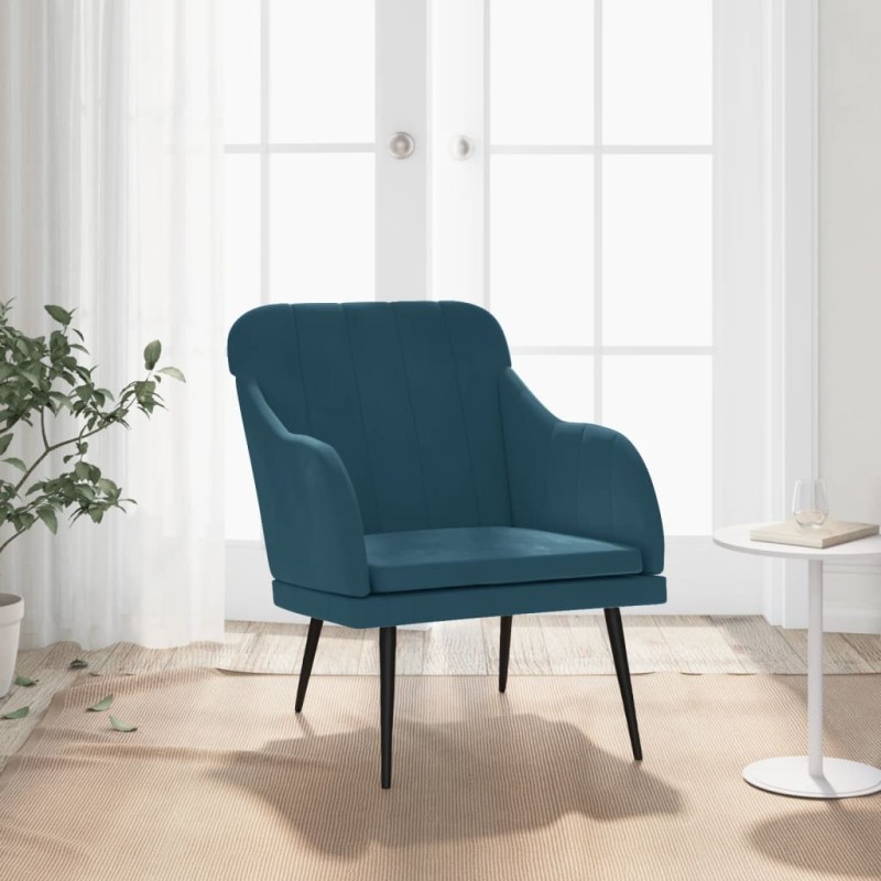 vidaXL Poltrona Blu 63x76x80 cm Velluto vidaXL Poltrona Blu 63x76x80 cm Velluto