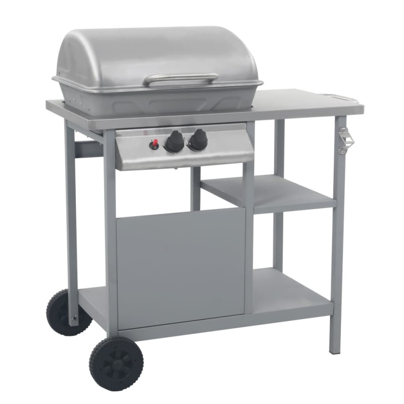 vidaXL Barbecue e Griglia a Gas con 3 Ripiani e Tavolinetto Argento vidaXL Barbecue e Griglia a Gas con 3 Ripiani e Tavolinetto Argento