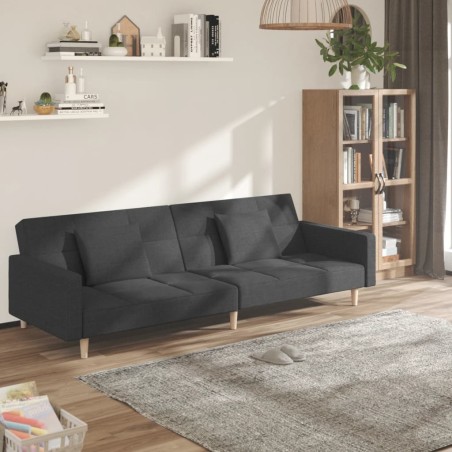 vidaXL Divano Letto a 2 Posti con 2 Cuscini Grigio Scuro in Tessuto