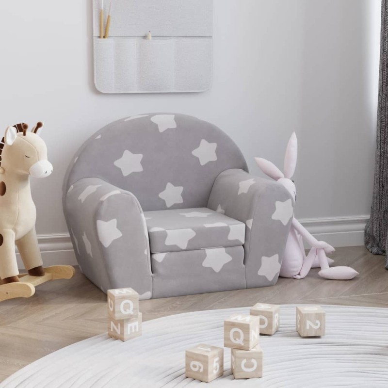 vidaXL Divano Letto Bambini Grigio Chiaro con Stelle Morbido Peluche vidaXL Divano Letto Bambini Grigio Chiaro con Stelle Morbido Peluche