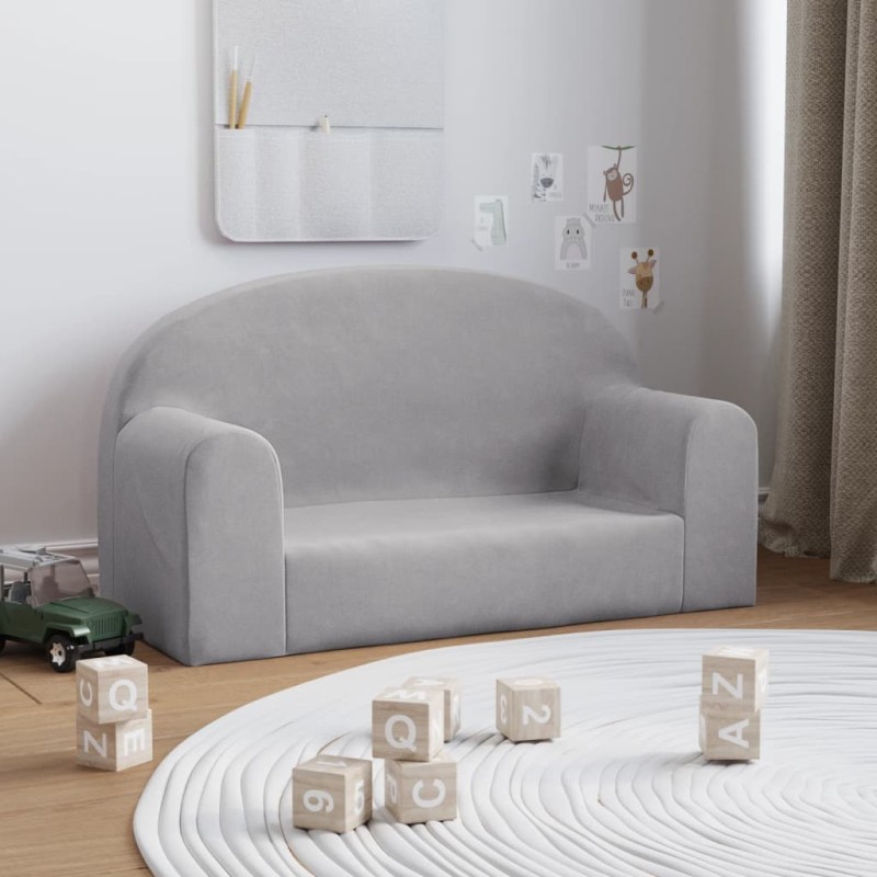 vidaXL Divano per Bambini a 2 Posti Grigio Chiaro in Morbido Peluche vidaXL Divano per Bambini a 2 Posti Grigio Chiaro in Morbido Peluche