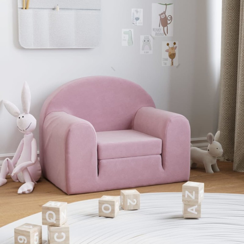 vidaXL Divano per Bambini Rosa in Morbido Peluche vidaXL Divano per Bambini Rosa in Morbido Peluche