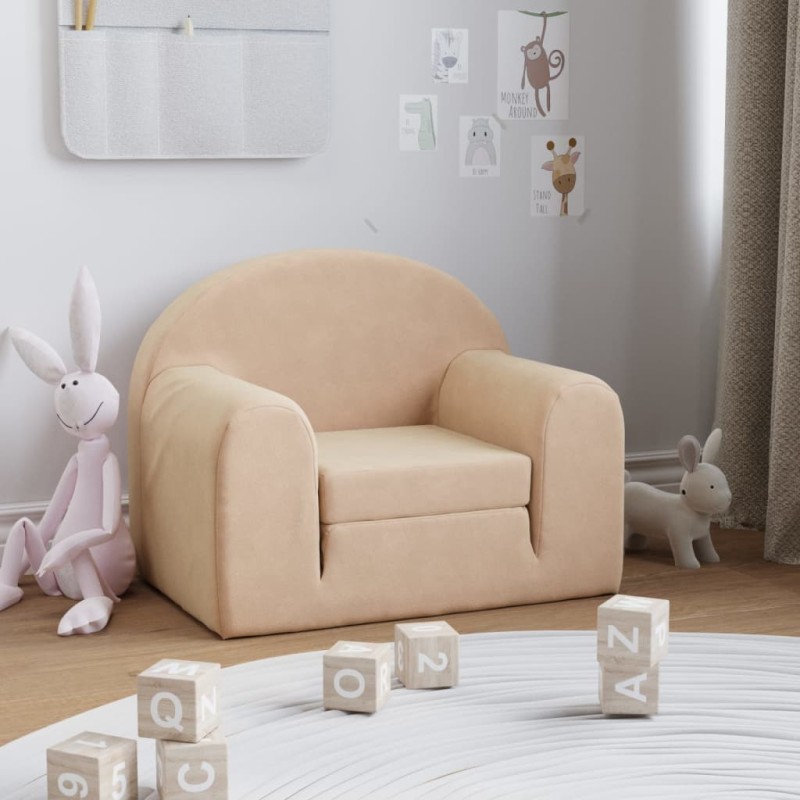 vidaXL Divano Letto per Bambini Crema in Morbido Peluche vidaXL Divano Letto per Bambini Crema in Morbido Peluche