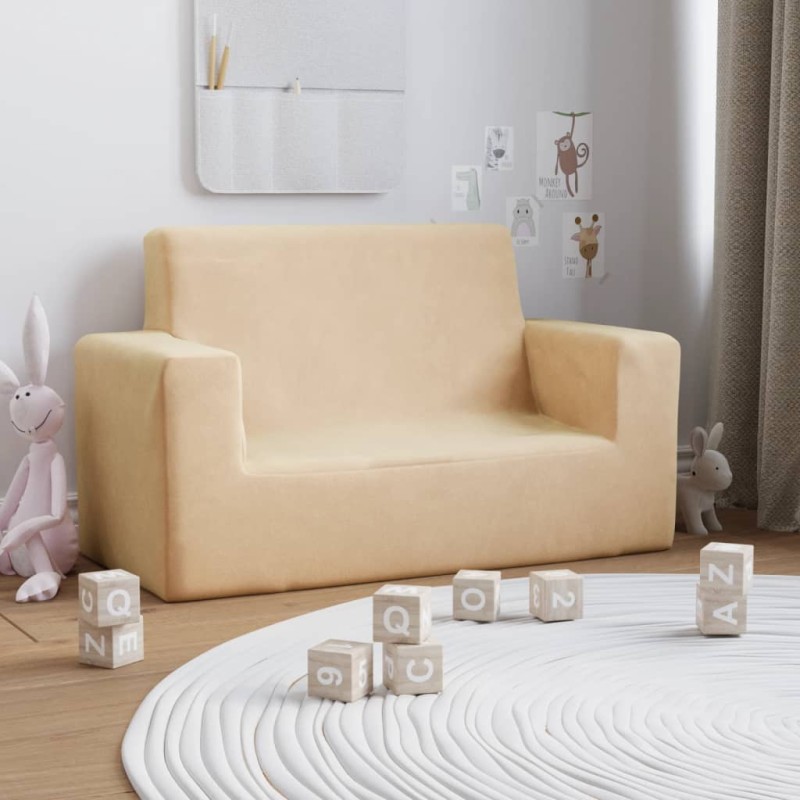 vidaXL Divano per Bambini a 2 Posti Crema in Morbido Peluche vidaXL Divano per Bambini a 2 Posti Crema in Morbido Peluche