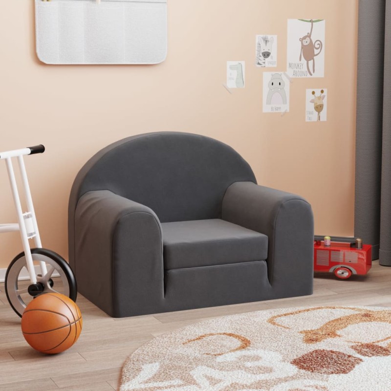 vidaXL Divano Letto per Bambini Antracite in Morbido Peluche vidaXL Divano Letto per Bambini Antracite in Morbido Peluche