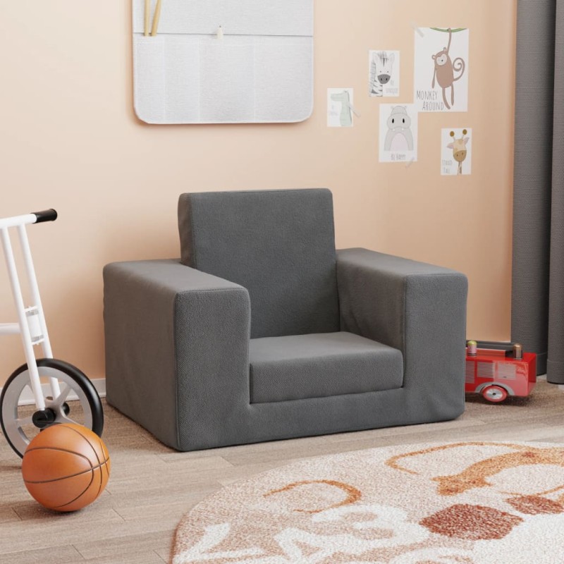 vidaXL Divano Letto per Bambini Antracite in Morbido Peluche vidaXL Divano Letto per Bambini Antracite in Morbido Peluche