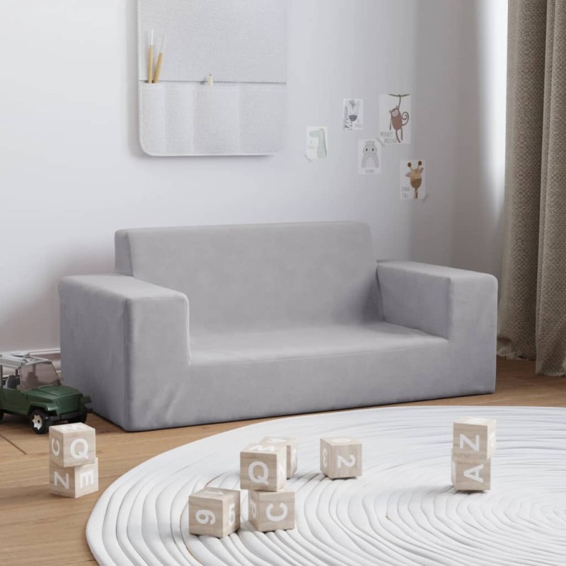 vidaXL Divano per Bambini a 2 Posti Grigio Chiaro in Morbido Peluche vidaXL Divano per Bambini a 2 Posti Grigio Chiaro in Morbido Peluche