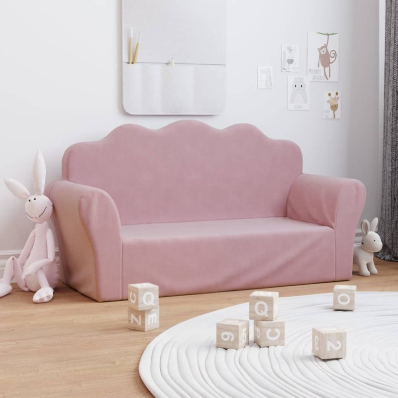 vidaXL Divano per Bambini 2 Posti Rosa in Morbido Peluche vidaXL Divano per Bambini 2 Posti Rosa in Morbido Peluche