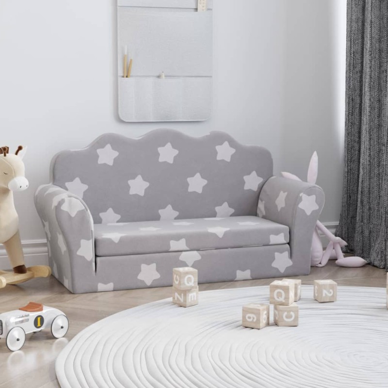 vidaXL Divano per Bambini 2 Posti Grigio Chiaro Stelle Morbido Peluche vidaXL Divano per Bambini 2 Posti Grigio Chiaro Stelle Morbido Peluche
