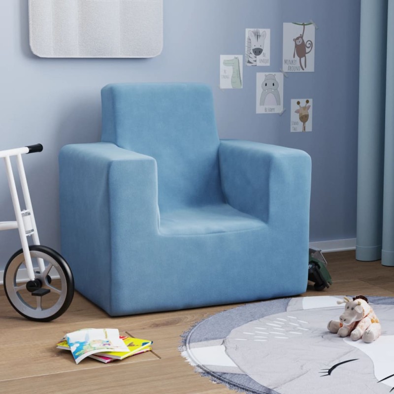 vidaXL Divano per Bambini Blu in Morbido Peluche vidaXL Divano per Bambini Blu in Morbido Peluche