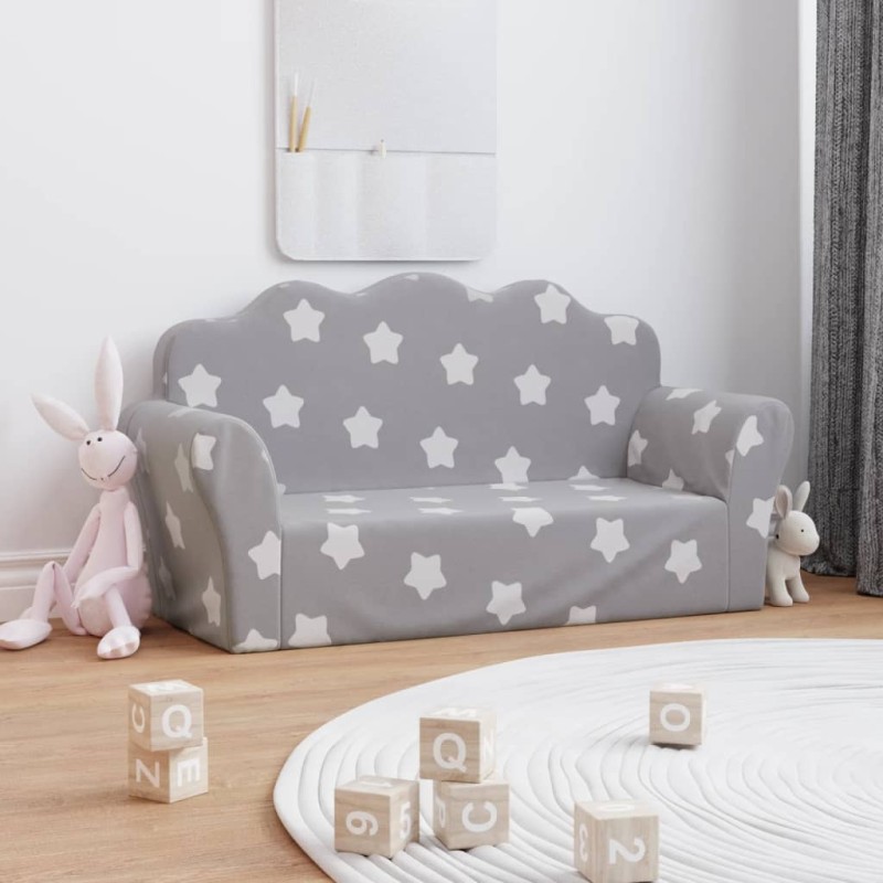 vidaXL Divano per Bambini 2 Posti Grigio Chiaro Stelle Morbido Peluche vidaXL Divano per Bambini 2 Posti Grigio Chiaro Stelle Morbido Peluche