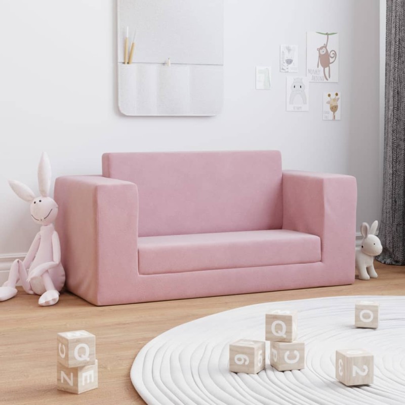 vidaXL Divano Letto per Bambini 2 Posti Rosa in Morbido Peluche vidaXL Divano Letto per Bambini 2 Posti Rosa in Morbido Peluche