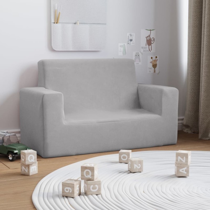 vidaXL Divano per Bambini a 2 Posti Grigio Chiaro in Morbido Peluche vidaXL Divano per Bambini a 2 Posti Grigio Chiaro in Morbido Peluche