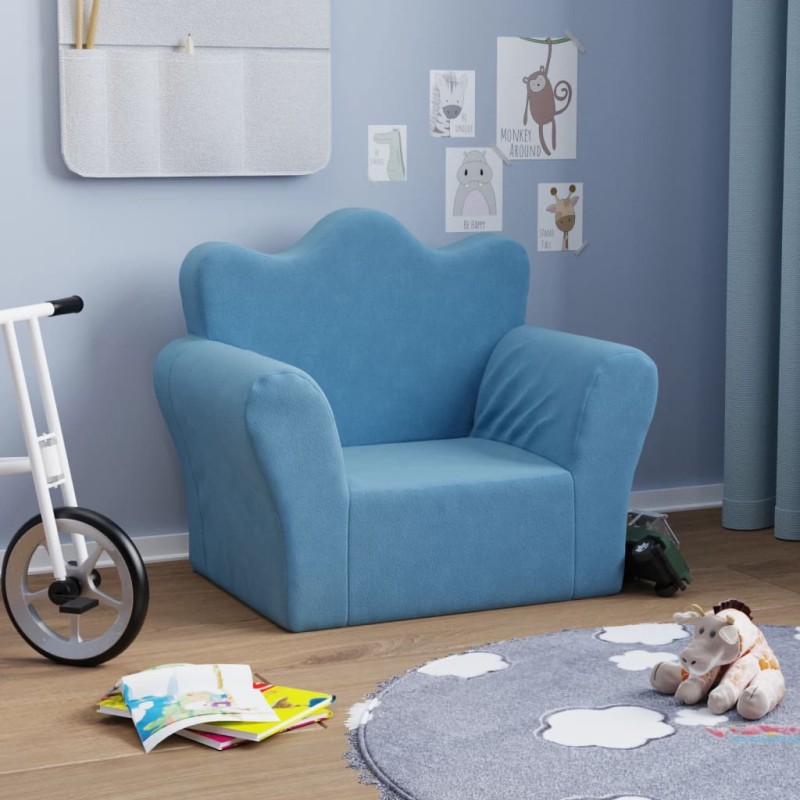 vidaXL Divano per Bambini Blu in Morbido Peluche vidaXL Divano per Bambini Blu in Morbido Peluche