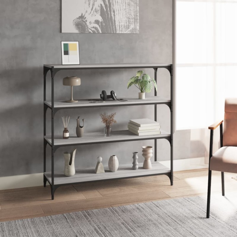 Libreria grigio sonoma 100x33x100cm Legno Multistrato e Acciaio Libreria grigio sonoma 100x33x100cm Legno Multistrato e Acciaio