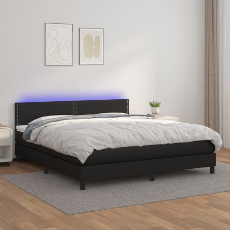 vidaXL Giroletto a Molle con Materasso e LED Nero 180x200cm Similpelle
