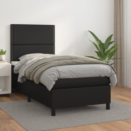 vidaXL Giroletto a Molle con Materasso Nero 90x190 cm in Similpelle
