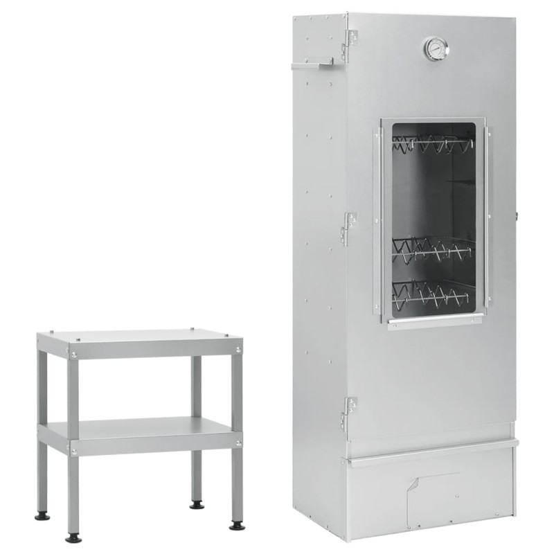 vidaXL Forno Affumicatore BBQ con Tavolino in Acciaio Zincato vidaXL Forno Affumicatore BBQ con Tavolino in Acciaio Zincato