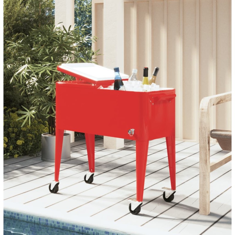 vidaXL Carrello Porta Ghiaccio su Ruote Rosso 92x43x89 cm vidaXL Carrello Porta Ghiaccio su Ruote Rosso 92x43x89 cm