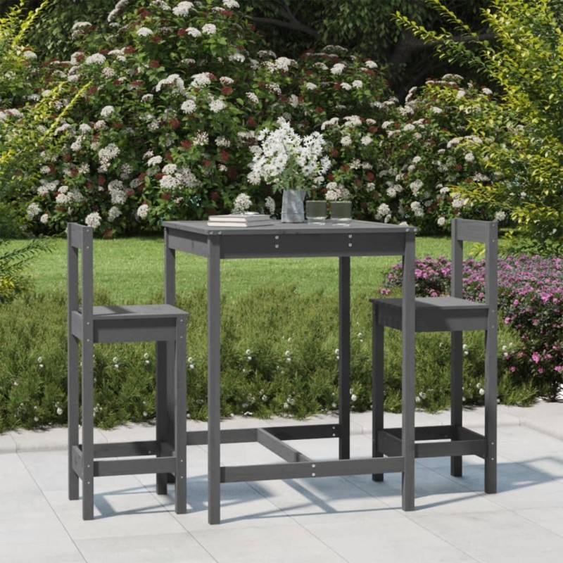 vidaXL Set Bar da Giardino 3 pz Grigio in Legno Massello di Pino vidaXL Set Bar da Giardino 3 pz Grigio in Legno Massello di Pino
