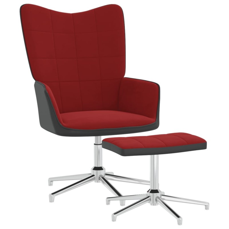 vidaXL Poltrona Relax con Poggiapiedi Rosso Vino in Velluto e PVC vidaXL Poltrona Relax con Poggiapiedi Rosso Vino in Velluto e PVC
