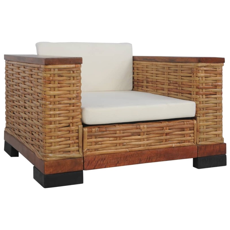 vidaXL Poltrona con Cuscini Marrone in Rattan Naturale vidaXL Poltrona con Cuscini Marrone in Rattan Naturale