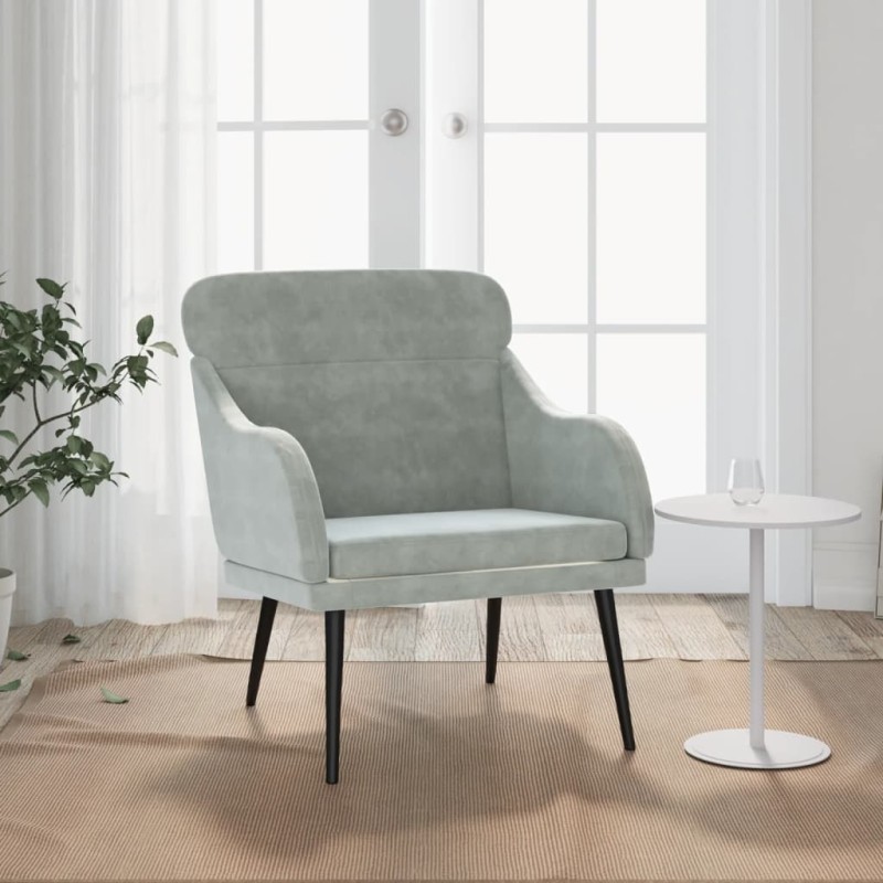 vidaXL Poltrona Grigio Chiaro 63x76x80 cm Velluto vidaXL Poltrona Grigio Chiaro 63x76x80 cm Velluto