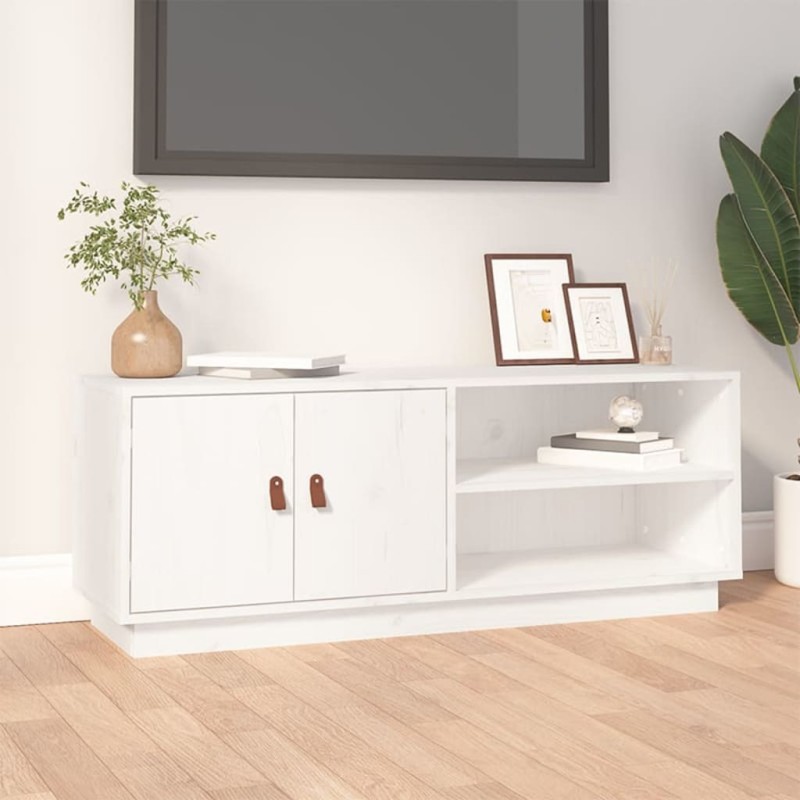 Mobile Porta TV Bianco 105x34x40 cm in Legno Massello di Pino Mobile Porta TV Bianco 105x34x40 cm in Legno Massello di Pino