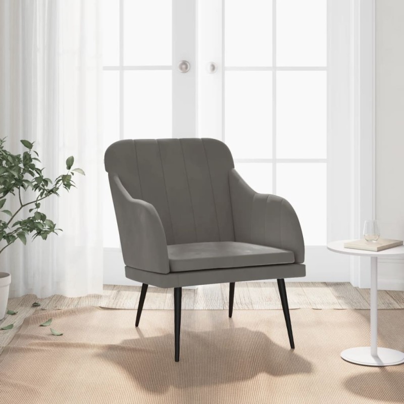 vidaXL Poltrona Grigio Scuro 63x76x80 cm Velluto vidaXL Poltrona Grigio Scuro 63x76x80 cm Velluto