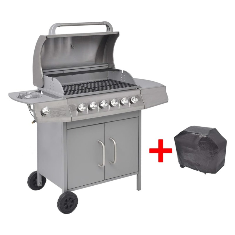 vidaXL Griglia Barbecue a Gas 6+1 Fornelli Argento vidaXL Griglia Barbecue a Gas 6+1 Fornelli Argento