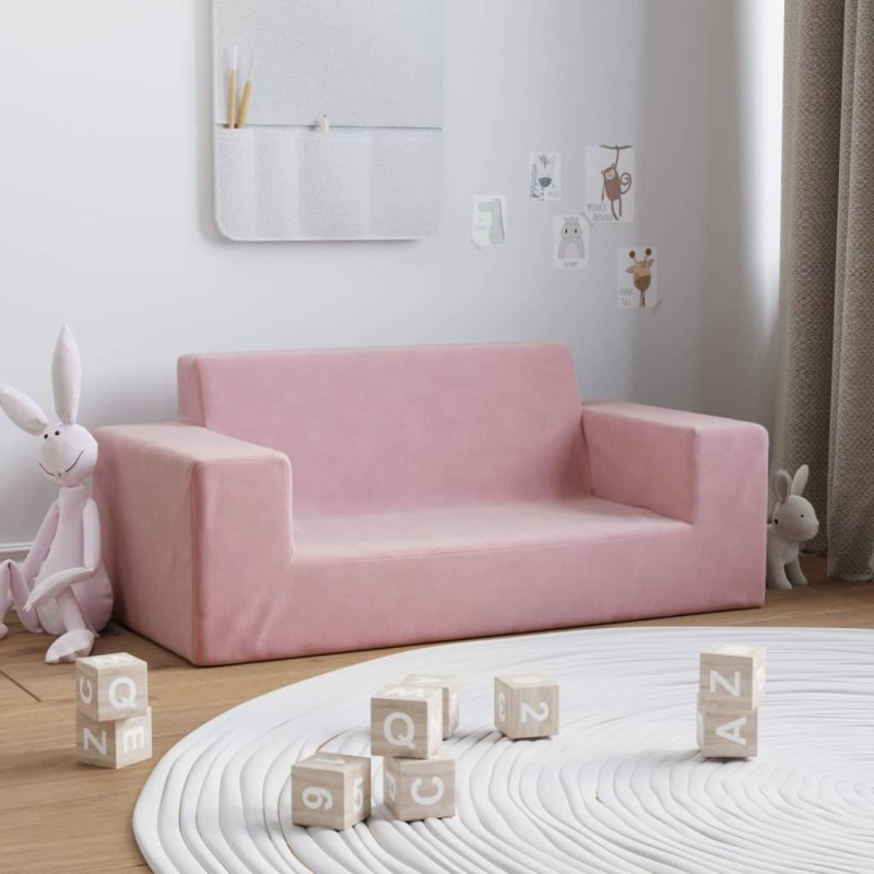 vidaXL Divano per Bambini 2 Posti Rosa in Morbido Peluche vidaXL Divano per Bambini 2 Posti Rosa in Morbido Peluche