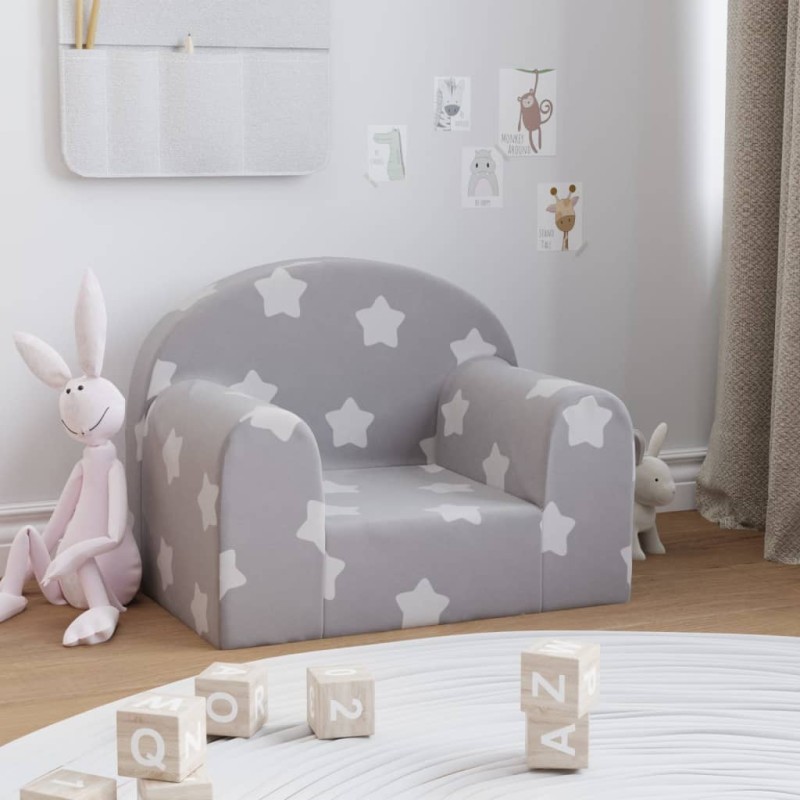 vidaXL Divano per Bambini Grigio Chiaro con Stelle in Morbido Peluche vidaXL Divano per Bambini Grigio Chiaro con Stelle in Morbido Peluche