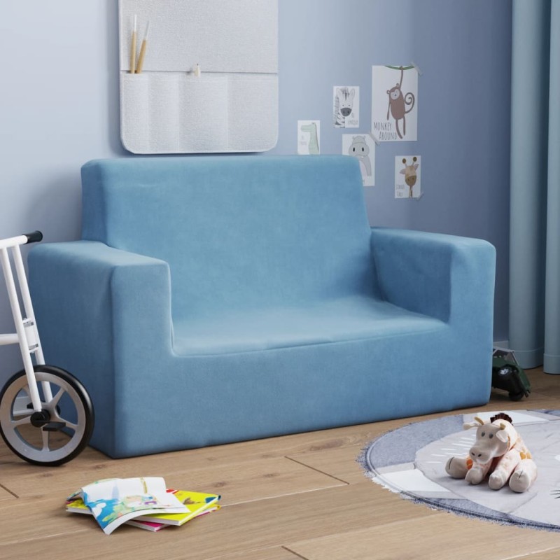 vidaXL Divano per Bambini a 2 Posti Blu in Morbido Peluche vidaXL Divano per Bambini a 2 Posti Blu in Morbido Peluche