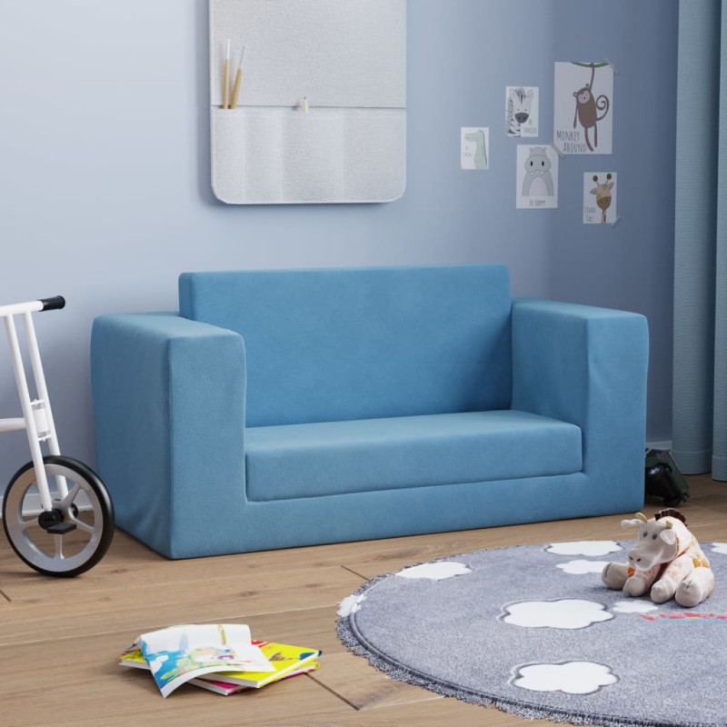 vidaXL Divano Letto per Bambini a 2 Posti Blu in Morbido Peluche vidaXL Divano Letto per Bambini a 2 Posti Blu in Morbido Peluche
