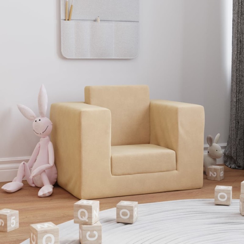 vidaXL Divano Letto per Bambini Crema in Morbido Peluche vidaXL Divano Letto per Bambini Crema in Morbido Peluche
