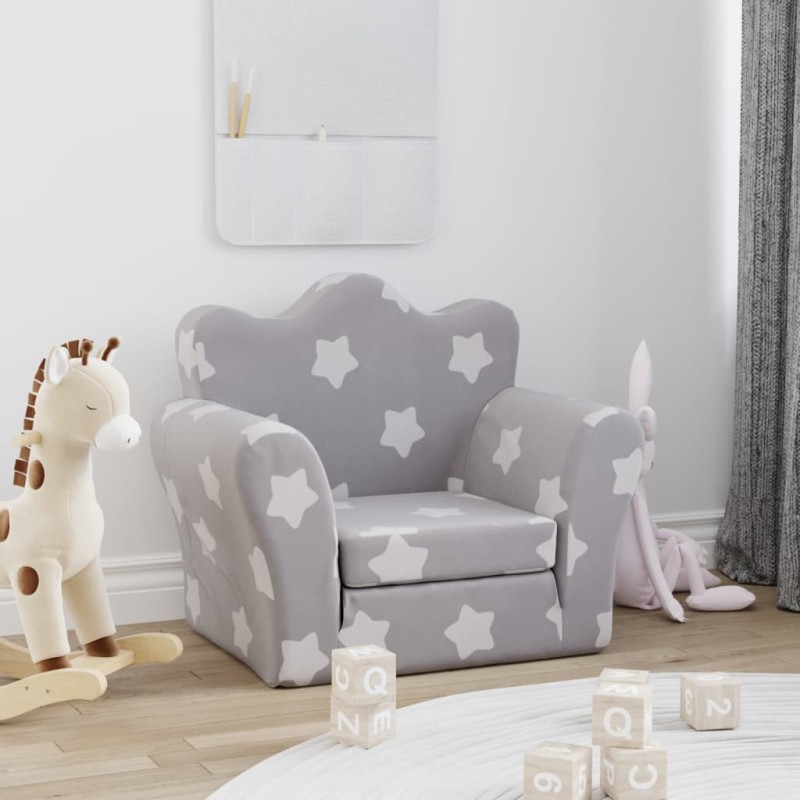 vidaXL Divano Letto Bambini Grigio Chiaro con Stelle Morbido Peluche vidaXL Divano Letto Bambini Grigio Chiaro con Stelle Morbido Peluche