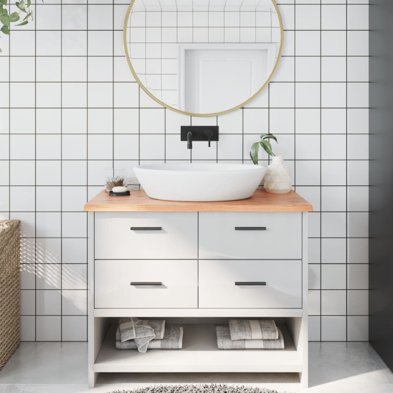 vidaXL Piano Bagno Marrone Chiaro 100x50x2 cm Legno Massello Trattato vidaXL Piano Bagno Marrone Chiaro 100x50x2 cm Legno Massello Trattato