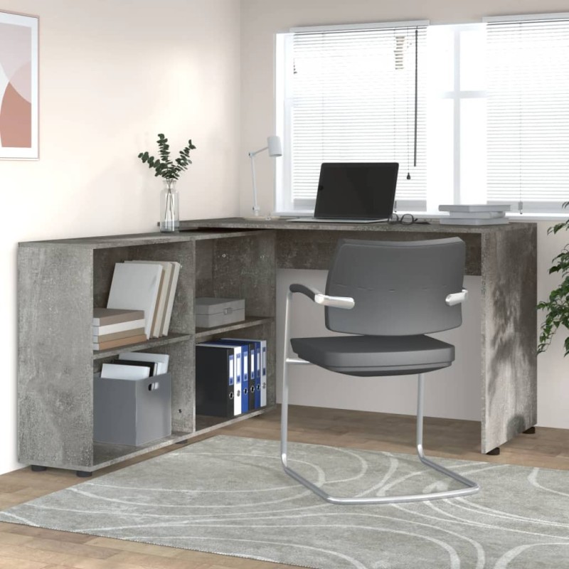 Scrivania ad Angolo Grigio Cemento in Legno Multistrato