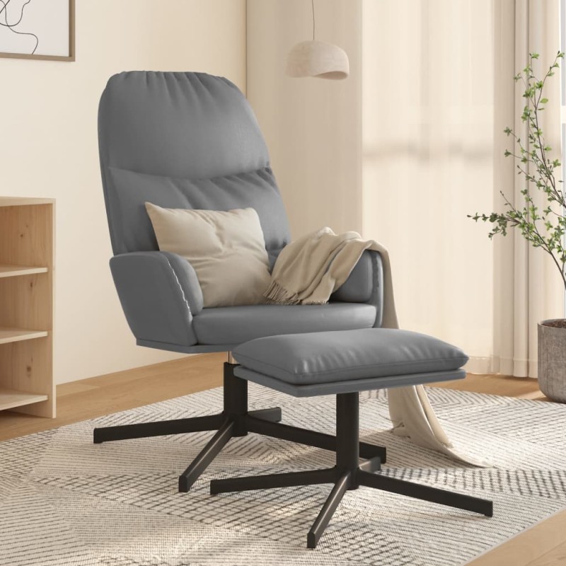 vidaXL Poltrona Rilassante con Sgabello Grigio in Similpelle vidaXL Poltrona Rilassante con Sgabello Grigio in Similpelle