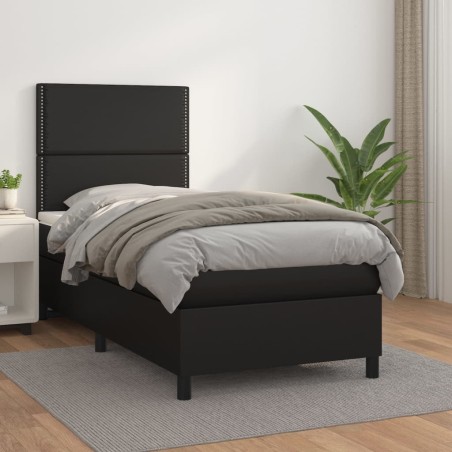 vidaXL Giroletto a Molle con Materasso Nero 90x200 cm in Similpelle