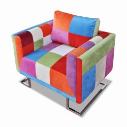 vidaXL Poltrona a Cubo con Gambe Cromo e Design Patchwork in Tessuto 