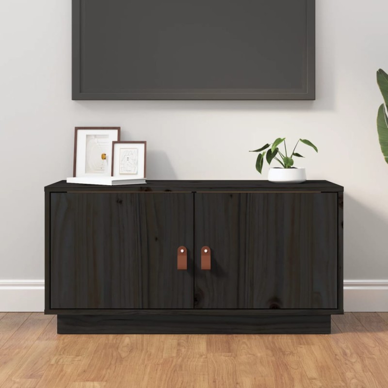 Mobile Porta TV Nero 80x34x40 cm in Legno Massello di Pino Mobile Porta TV Nero 80x34x40 cm in Legno Massello di Pino