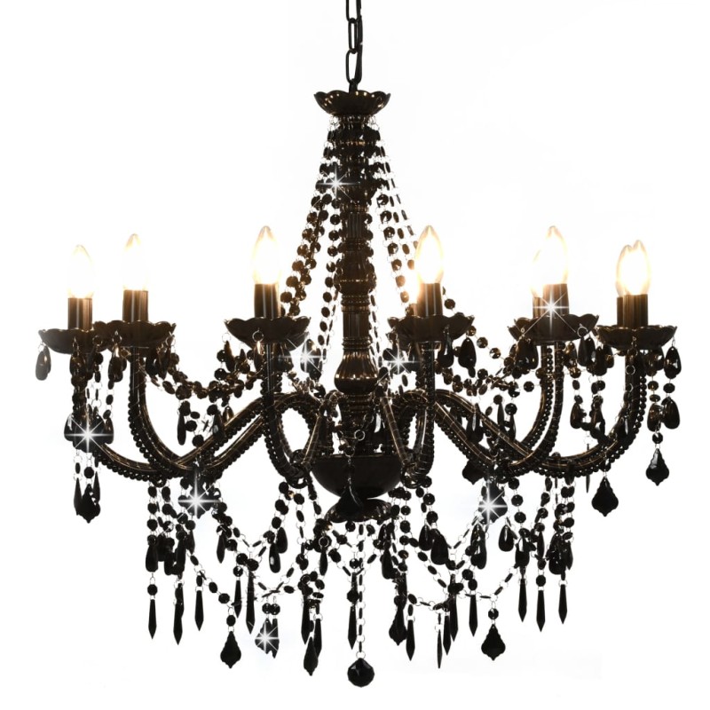 vidaXL Lampadario con Perline Nero 12 Lampadine E14 vidaXL Lampadario con Perline Nero 12 Lampadine E14