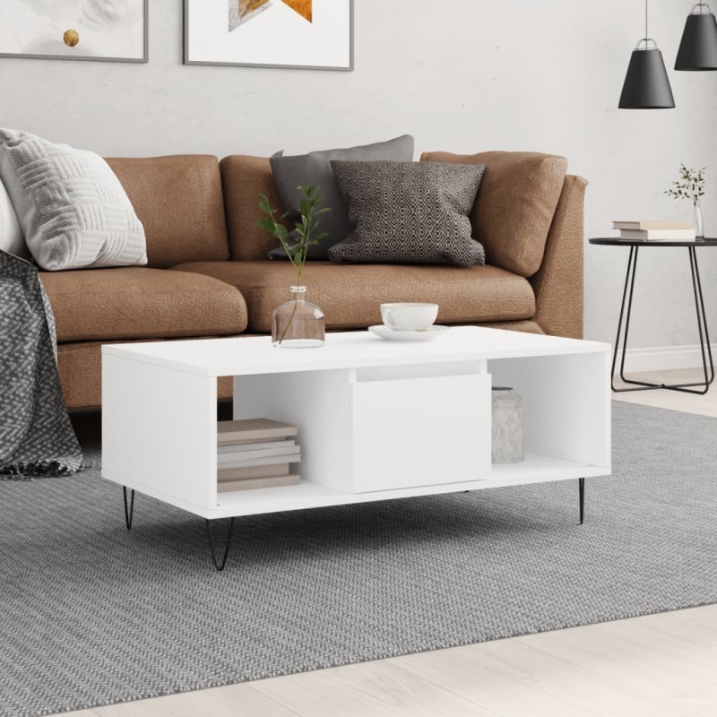 vidaXL Tavolino da Salotto Bianco 90x50x36,5 cm in Legno Multistrato
