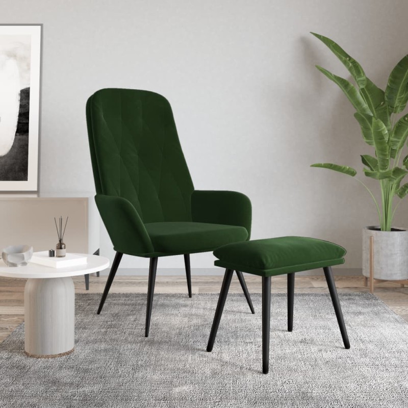 vidaXL Poltrona Relax con Poggiapiedi Verde Scuro in Velluto vidaXL Poltrona Relax con Poggiapiedi Verde Scuro in Velluto