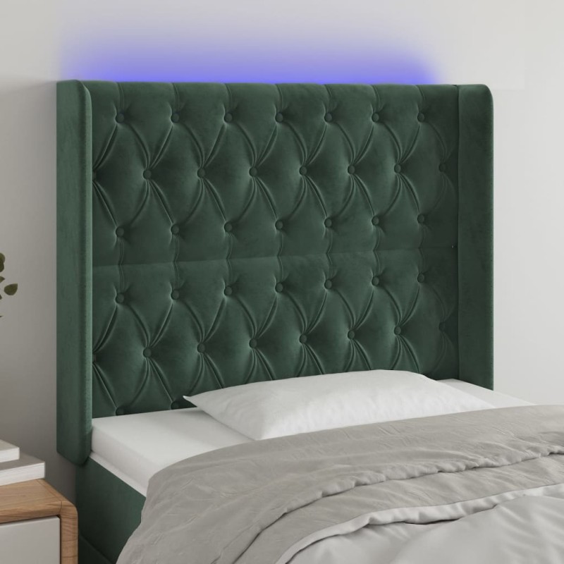 vidaXL Testiera a LED Verde Scuro 93x16x118/128 cm in Velluto vidaXL Testiera a LED Verde Scuro 93x16x118/128 cm in Velluto